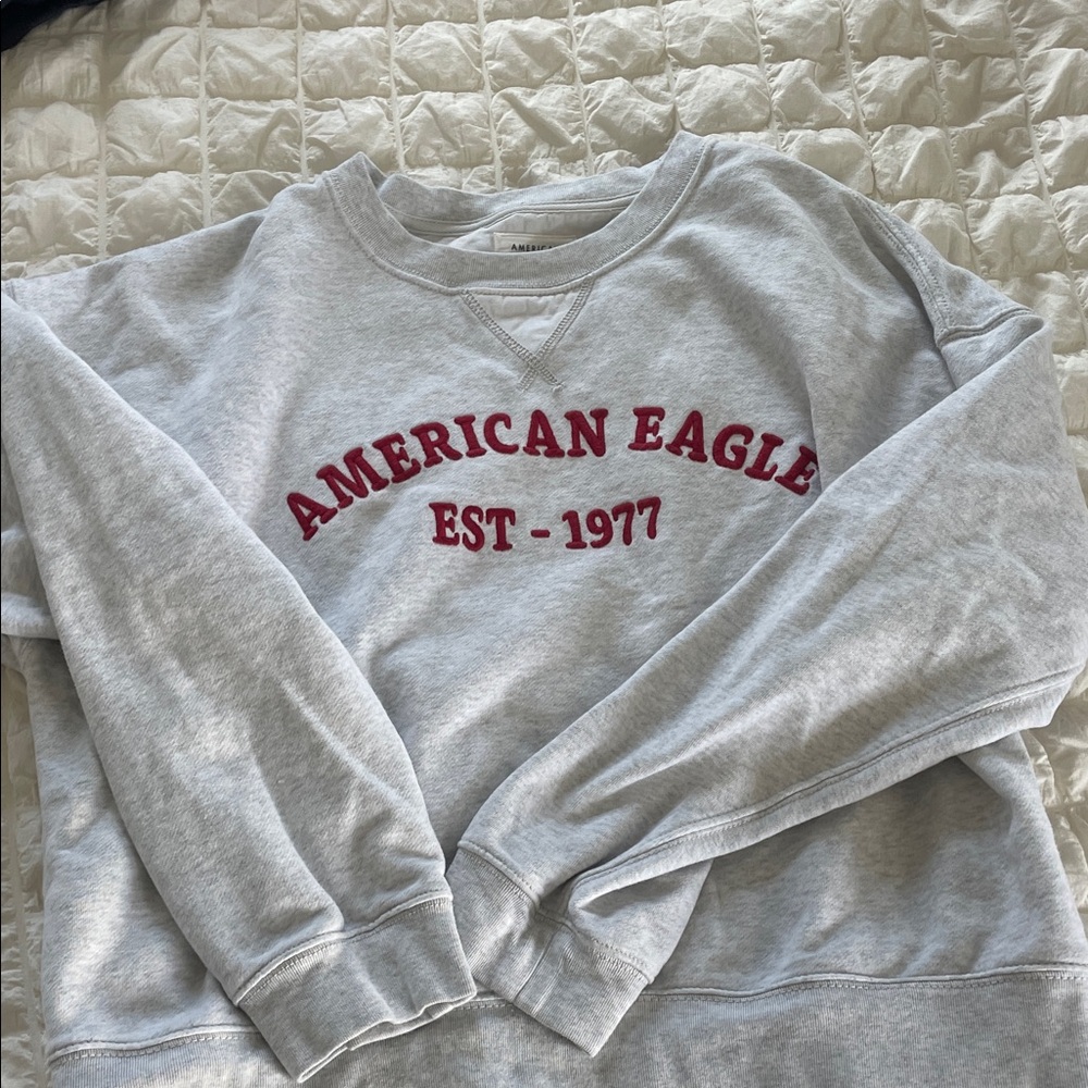 American Eagle Light Gray Sweatshirt with Red Logo